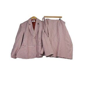 New Le Suit Houndstooth Print Blazer/Skirt Set‎ size 24W Rust Orange/White